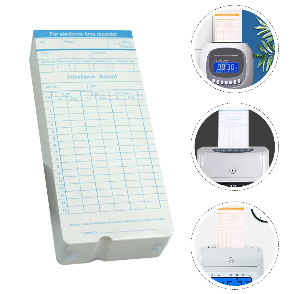 100 Sheets Attendance Card Office Clock Time Record for Employee Paper Cards Timing Staff Recording