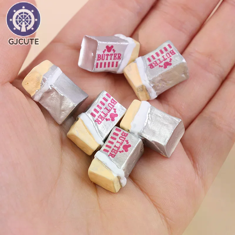 6 Peças de Alimentos de Simulação em Miniatura: Manteiga, Pão e Utensílios de Mesa para Brincadeira de Faz de Conta, DIY, Casa de Bonecas e Brinquedo de Café da Manhã