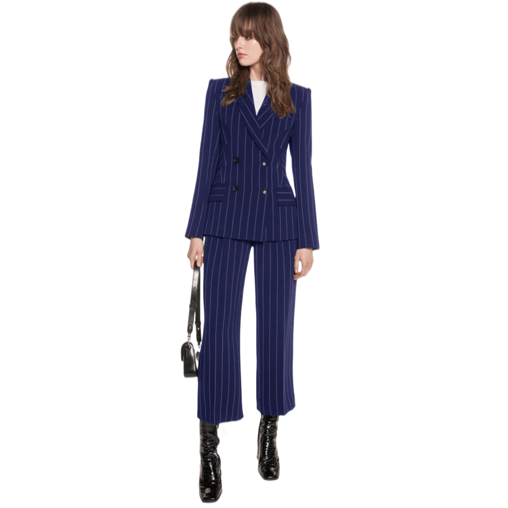 Women's Striped Double Breasted Suit Trousers Set for Wedding Slim Fit Bridal Blazer Ladies Evening Dress Formal 2 Pieces