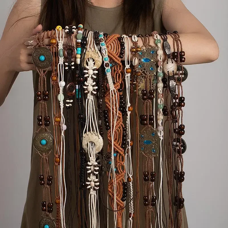 Bohemian Woven Waist Rope Belt Retro Ethnic Decorative Waist Chain For Women, Korean Style Casual Fashion Accessory