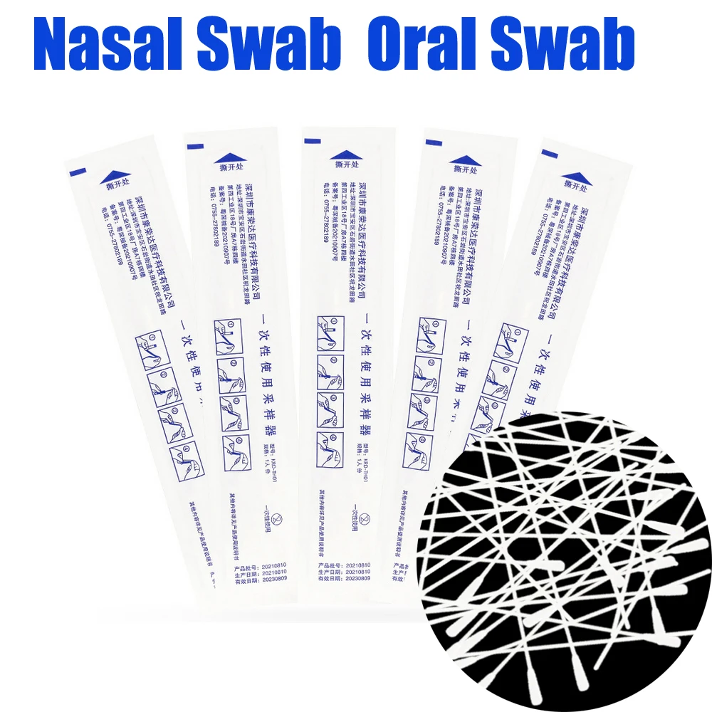 

100PCS Flocked Cotton Disposable Nasal Swabs Specimen Collection Swab Nasopharyngeal Oral Swab Test Laboratory Oral Swab