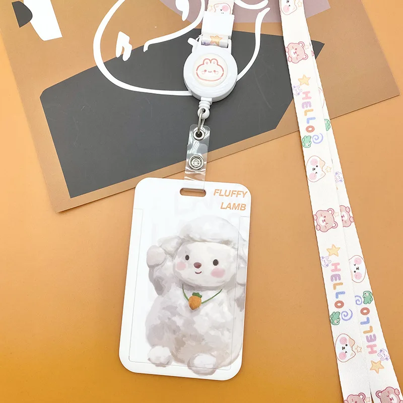 Imagem -06 - Titular do Cartão de Identificação dos Desenhos Animados Kawaii Urso Adorável Ovelha Emblema do Coelho Carretel Manga do Cartão Lanyard Estudante Kawaii Kpop Idol Photocard Organizador