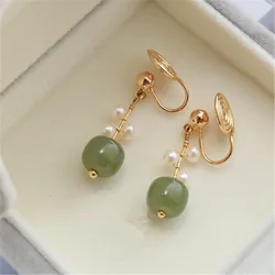 Natural Hetian Jade Earring Women Temperament High Grade Luxury Ear Studs Mosquito Coil Ear Clips Female Fine Pearl Jewelry