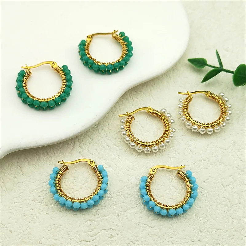 

2025 Trend Colorful Bead Drop Earrings For Women Girls Stainless Steel Green Color Female Dangle Earring Jewelry Valentine Day