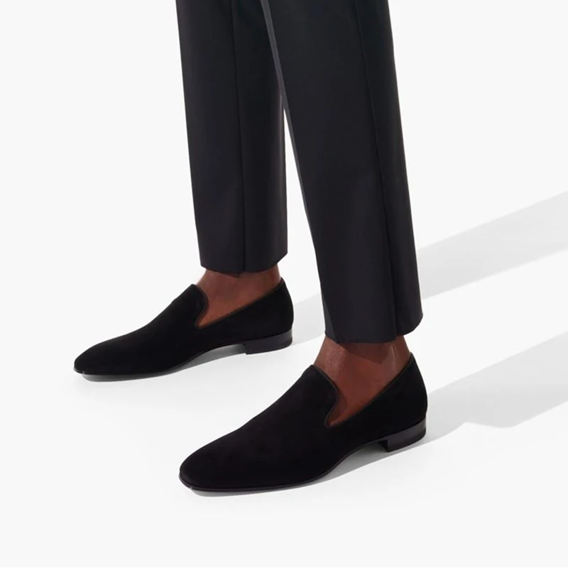 New In Red Bottom Shoes for Men Loafers Flock Solid Slip-On Party Men Dress Shoes Size 38-48 Free Shipping Men Shoes