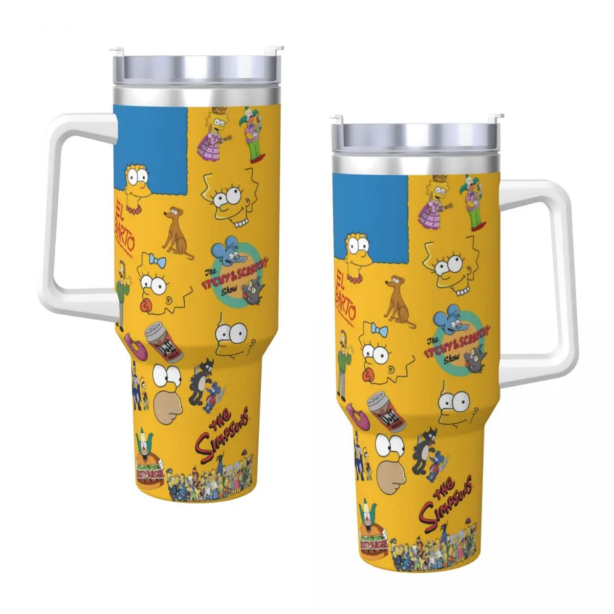 The Simpsons Characters Stainless Steel Tumbler Beach Thermal Mug With Straws and Lid Large Mugs Cup Cold Drink Water Bottle