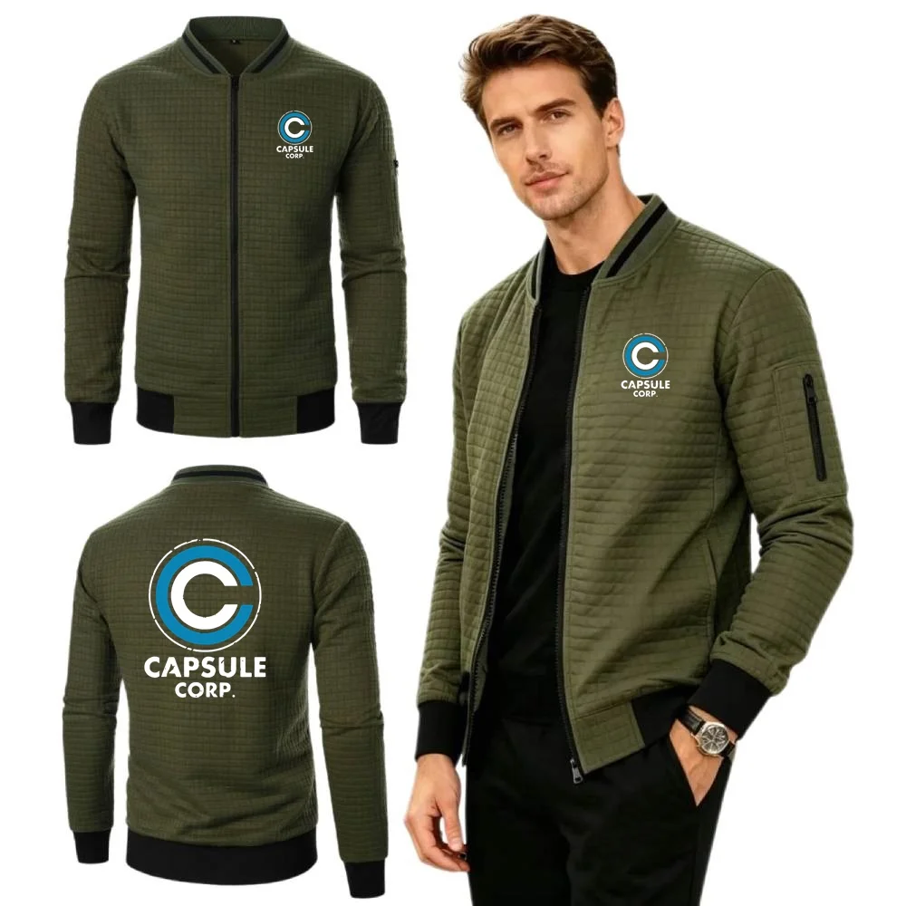 Capsule Corp Jacket Daily Casual Sports Men Sweatshirt Simplicity Baseball Collar Jersey Waffle Knit Coat Retro Youth Streetwear