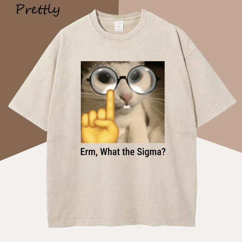 Erm, What The Sigma Meme T-Shirt Men Women Funny Graphic T Shirts Brainrot Tee Silly Cat Humor Tees Casual Cotton Clothes Tops