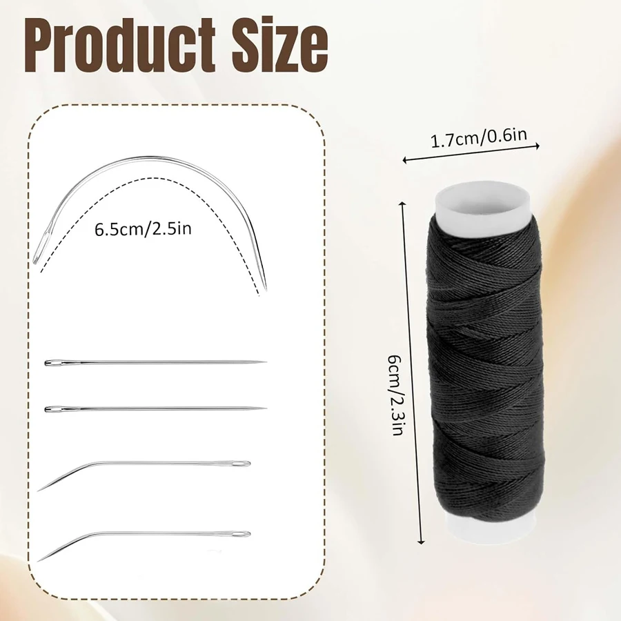 Rolls Sew in Needle and Thread for Hair/Wig, Nylon Thread for Hair Extensions with C/J/I Shaped Curved Needles