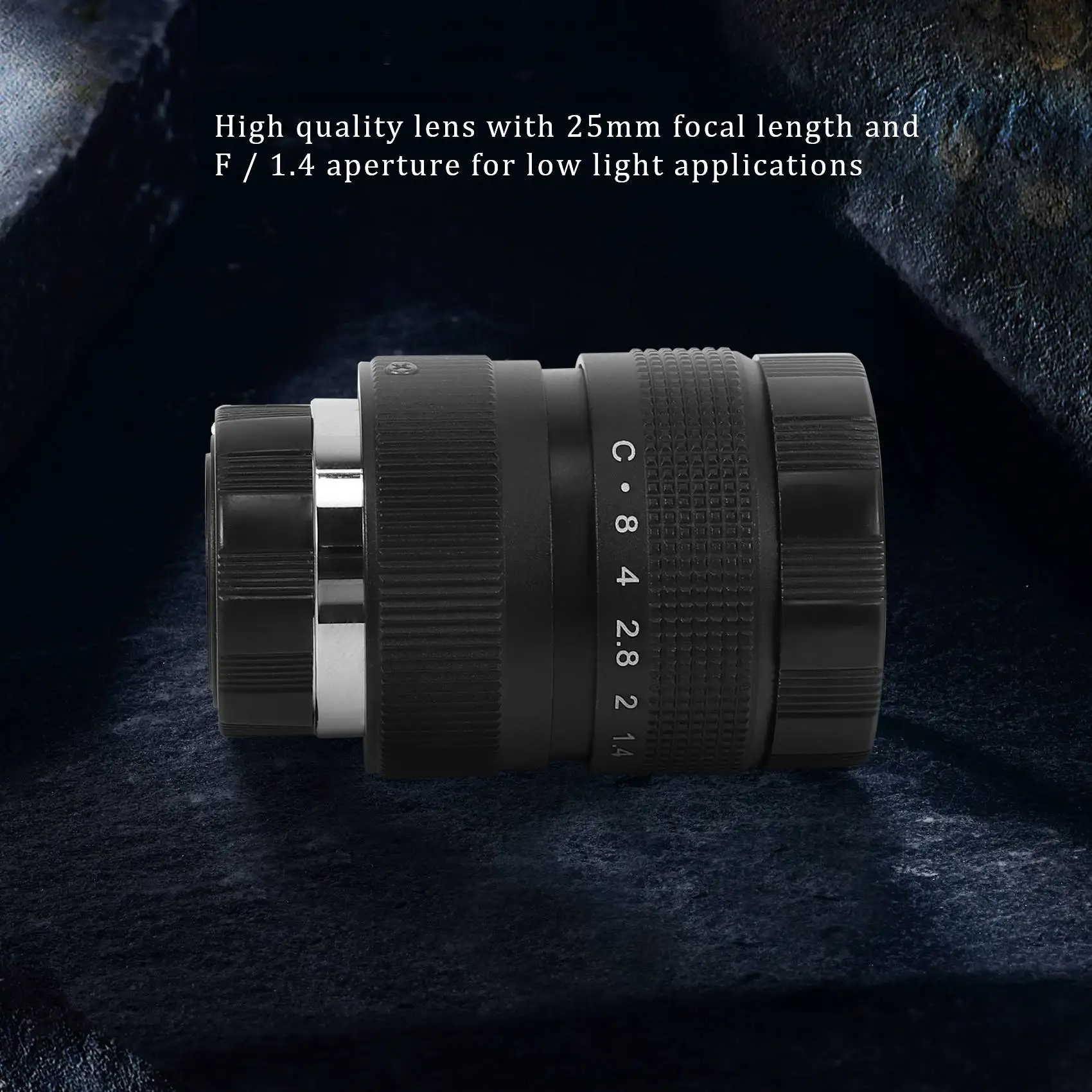 เลนส์โทรทัศน์โทรทัศน์/เลนส์กล้องวงจรปิดสําหรับกล้อง C Mount 25 มม. F1.4 สีดํา