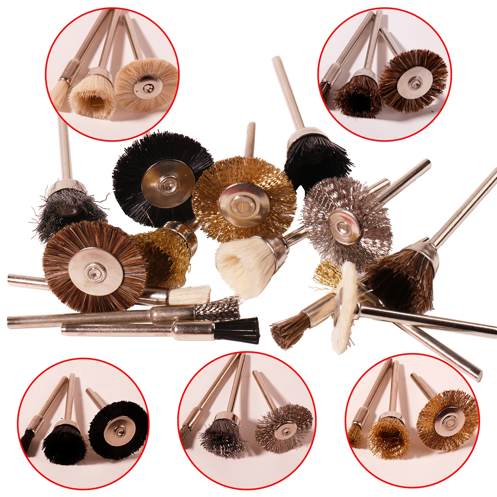 Mini Steel Wire Wheel Brush 3mm Brass Nylon Bristle Cup Polishing Cleaning Brushes For Dremel Rotary Tools Accessories