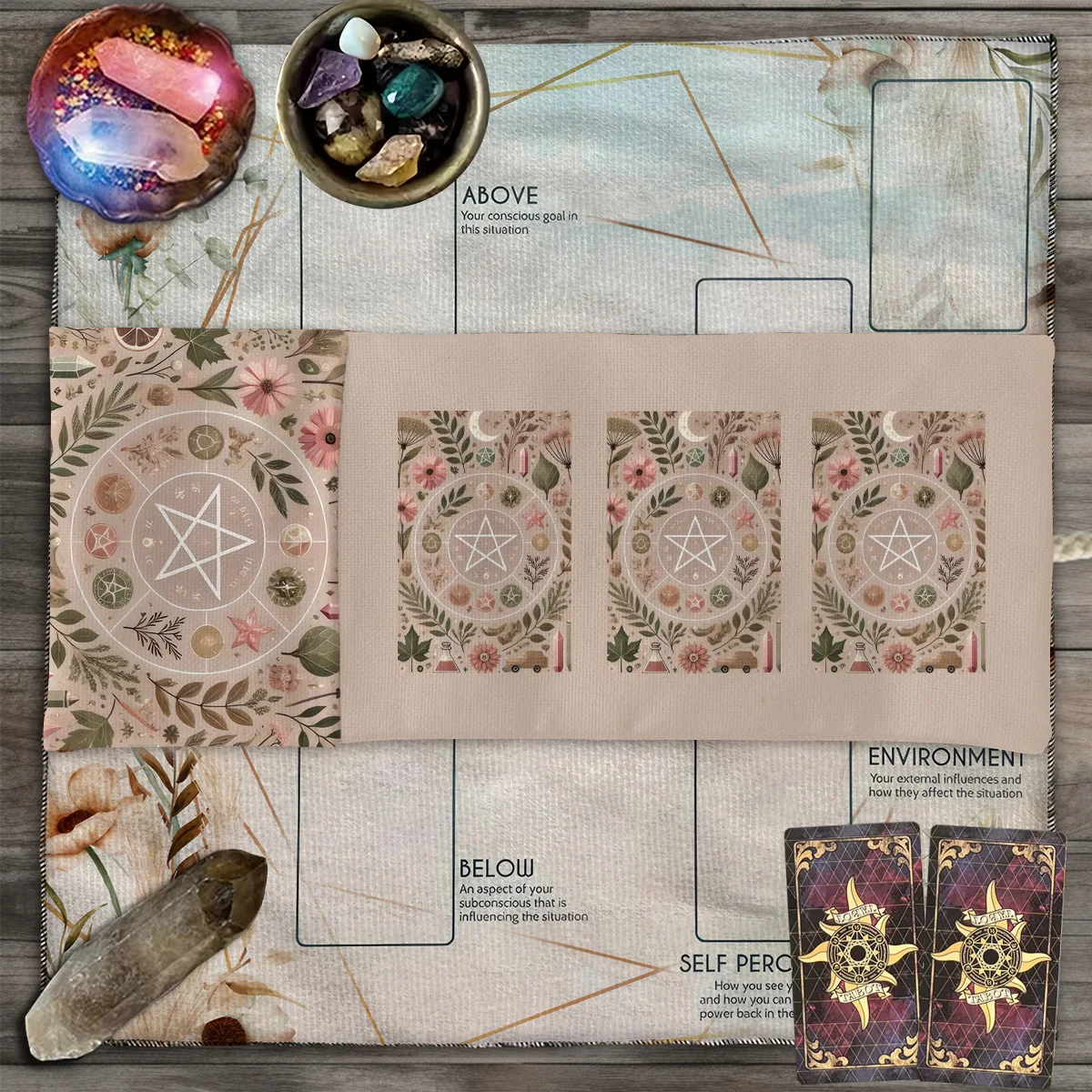 Tarotkarte Wahrsagerei Tasche Blume Tarot Aufbewahrungstasche Gras Pentagramm Altartuch Blumen und Pflanzen Surround Pentagramm Wickeltasche