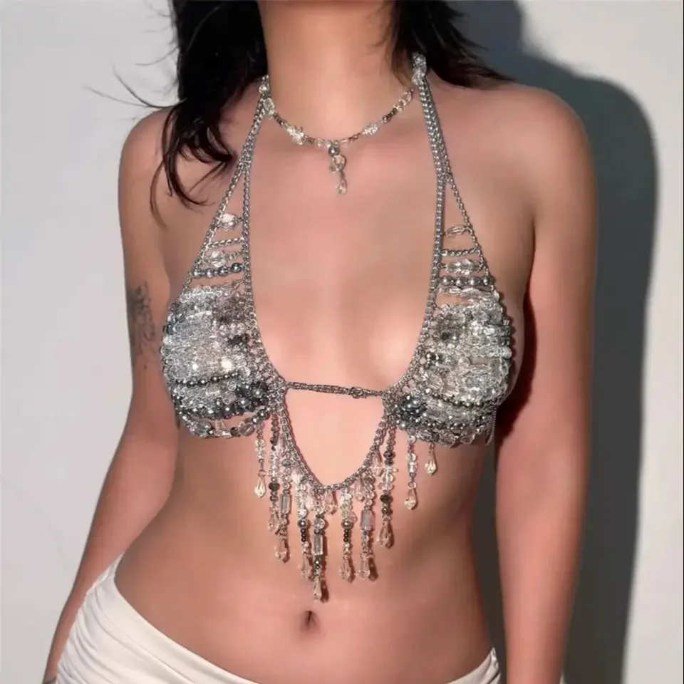 New European & American Handmade Beaded Body Chain Sexy Necklace With Openwork Chest Chain Summer Beachwear For Hot Girls