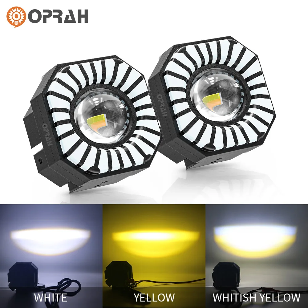 2pcs LED Spotlight Headlights Motorcycle Accessories Hi/Low Beam DRL Lighting Auxiliary Dual Color explorers Fog Light Car Truck