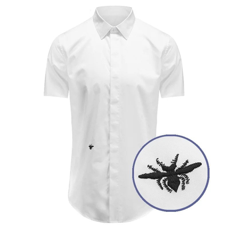 

New 2021 luxury Men Classic Embroidered bee spide Fashion Cotton Casual Shirts Shirt high quality Pocket Short sleeves A50