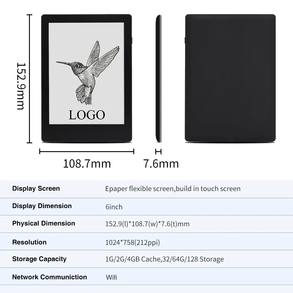 20256 بوصة E ورقة قارئ الكتب الإلكترونية BLE Wifi Pdf تنسيق Eink شاشة تعمل باللمس القارئ الإلكتروني قارئ الكتب الإلكترونية