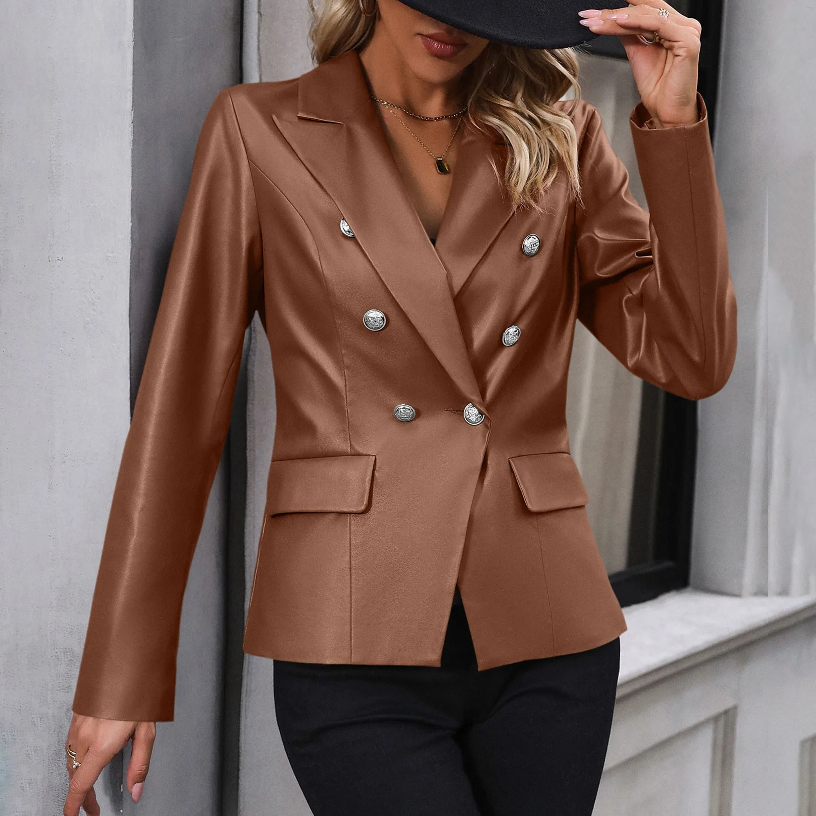 

Suit Coat Double-breasted Blazer Sliming Overalls Pocket Cardigan Coat Women Stylish Plus Size Jacket Casual Blazers Jacket