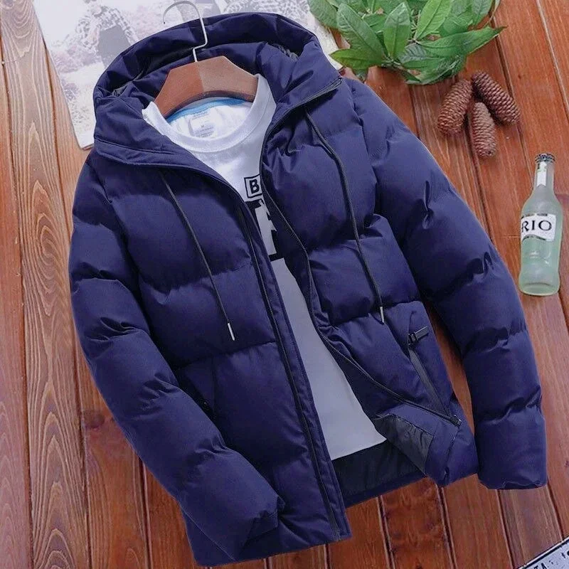 Korean Version of The Solid Color All-match Casual Male Jacket Winter Trend Short Slim-fit Parka Thickened Warm Hooded Coat