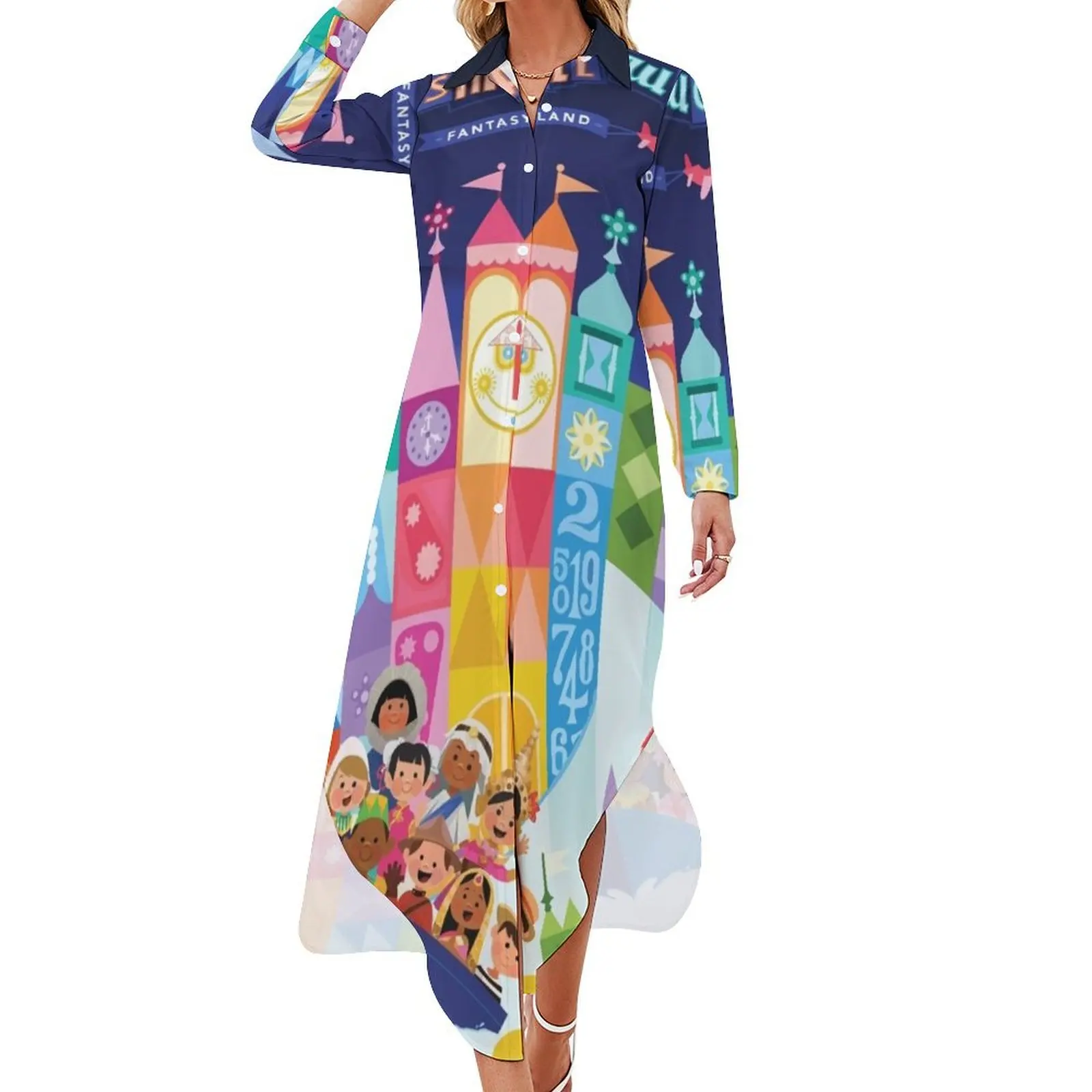 

Small world Fantasyland Long Sleeved Shirt Dress women evening dress dresses summer dress for women 2024