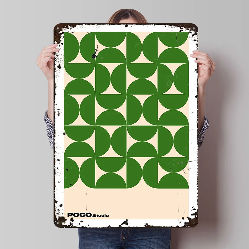 الأخضر نمط هندسي الفن طباعة المعادن المشارك تين علامات جدار الفن ركن القهوة مخصص علامة معدنية للديكور المنزل الداخلي