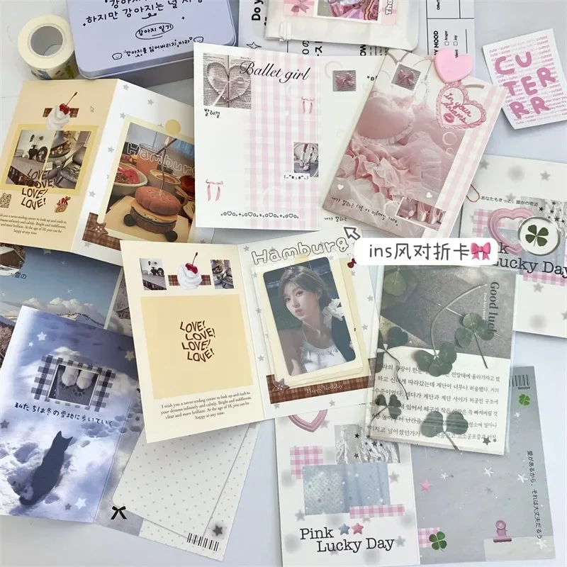 10 ชิ้น/เซ็ตแฟชั่นพับบัตรอวยพรบรรจุวัสดุชุดการ์ดการจัดส่งการ์ดข้อความบรรจุภัณฑ์ของขวัญ 14x10 ซม