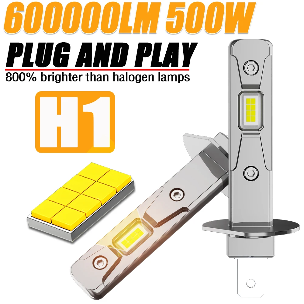 【セール中】H1 LEDヘッドライトバルブ CANBUS 600000LM 超高輝度フォグランプ 自動車用ミニワイヤレスランプ オートヘッドランプ プラグアンドプレイ 12V 24V
