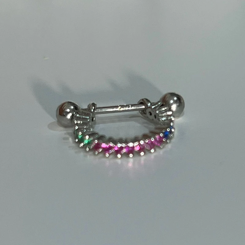 Punk Rhinestone Silver Color Zircon Cz Nose Hoop Helix Cartilage Earring Daith Snug Tragus Ring Ear Piercing Body Jewelry