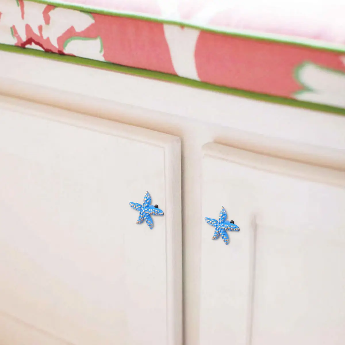 1Pcs Sea Star Drawer Knob Iron Retro Ocean Theme Cabinet Pull for Dresser Wardrobe Cupboard Furniture Room Decor Sky-Blue