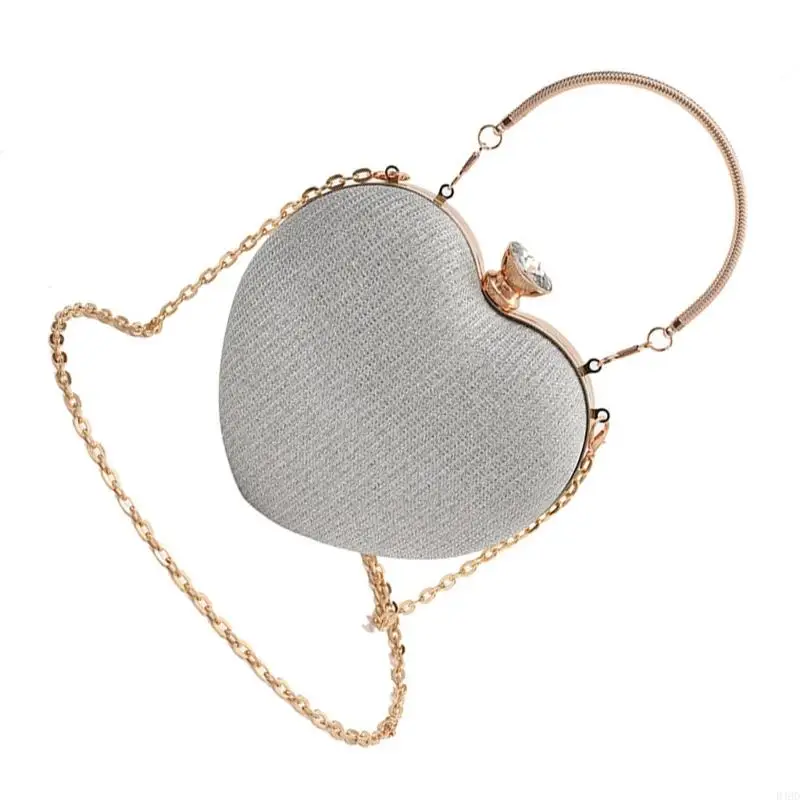 Women Evening Clutch Bag Chain Strap Crossbody Bag Heart Shaped Clutch Handbag