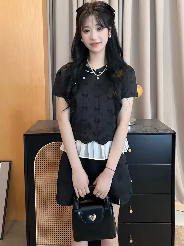 

Faionable ort Sve f Комплект юбки Женский летний новый Sle Ele Молодежный модный комплект из двух предметов Повседневный комплект из полиэстера...