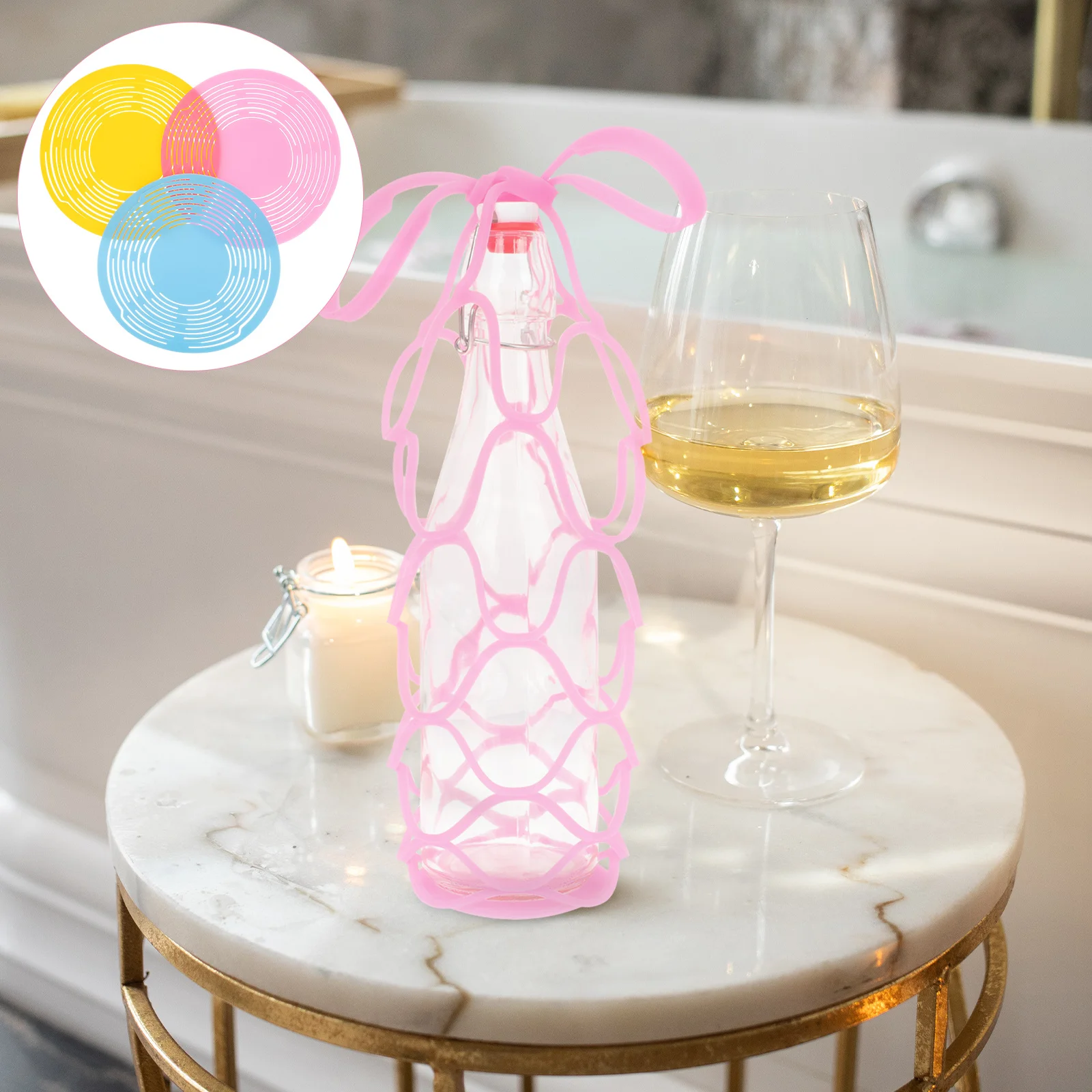 

3pcs Silicone Wine Holder Compact Heavy Duty Portable Bottle Carrier Multi-Use Wine Bottle Coaster Bar Supply For Home Club