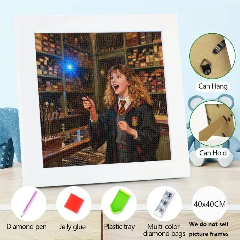 1 unidad de Kit de pintura de diamante 5D DIY de Harry Potter Hermione Granger, escena de hechizo de varita mágica, taladro completo, arte de diamante redondo, decoración del hogar