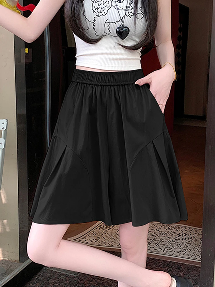 Pantalones cortos informales de Color liso para mujer, novedad de verano 2021, pantalones cortos holgados de cintura alta con pierna ancha y bolsillo