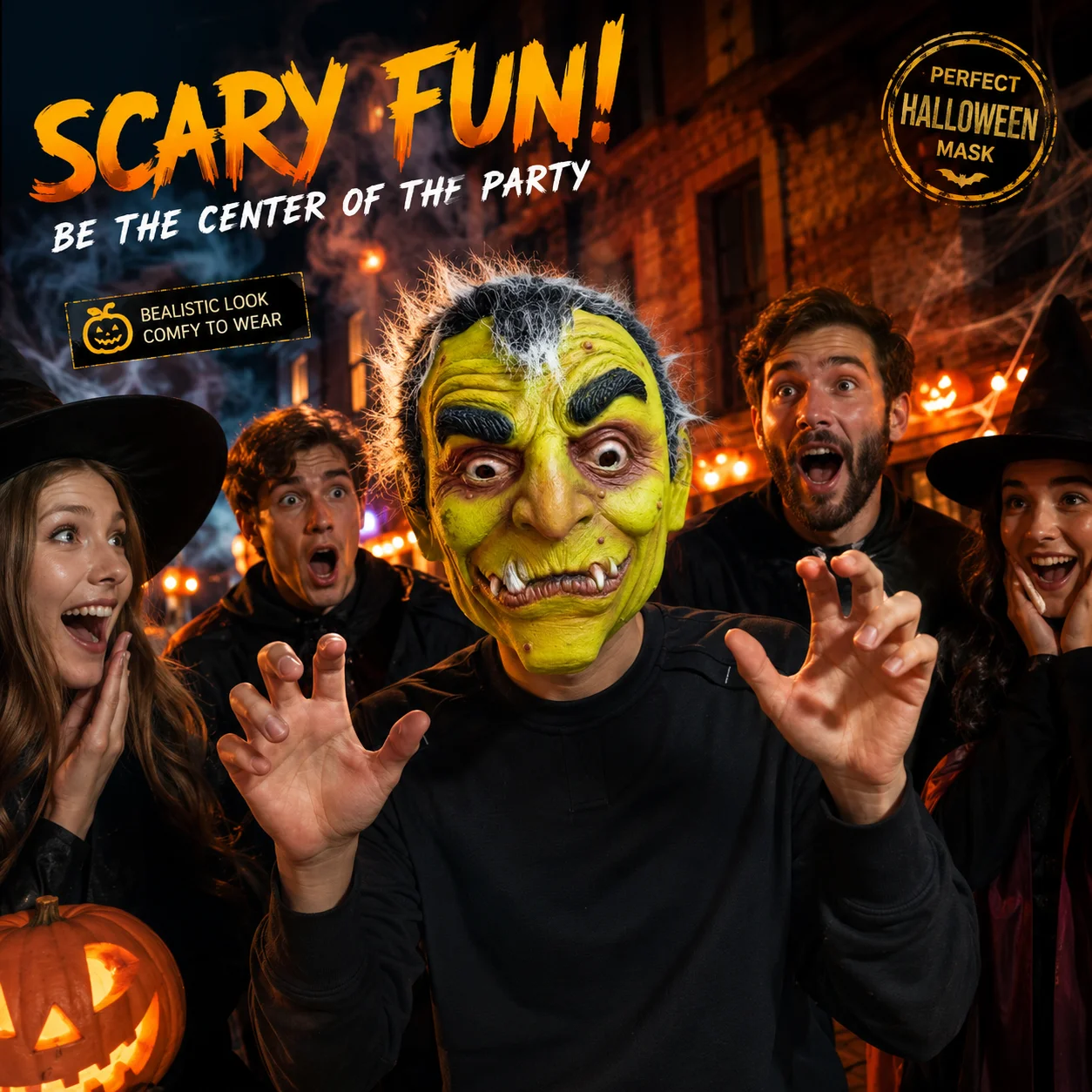 Máscara de Látex de Orc Goblin para Halloween, Máscara de Terror de Monstruo Troll Demonio, Disfraz de Cosplay para Adultos, Accesorio para Fiestas