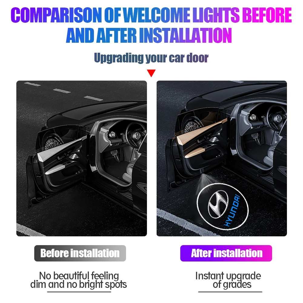 Car Door Wireless Welcome Light LED HD Projector Lamp  Decoration For Hyundai Genesis N-LINE I10 I20 I30 I40 IX20 IX35 Kona Getz