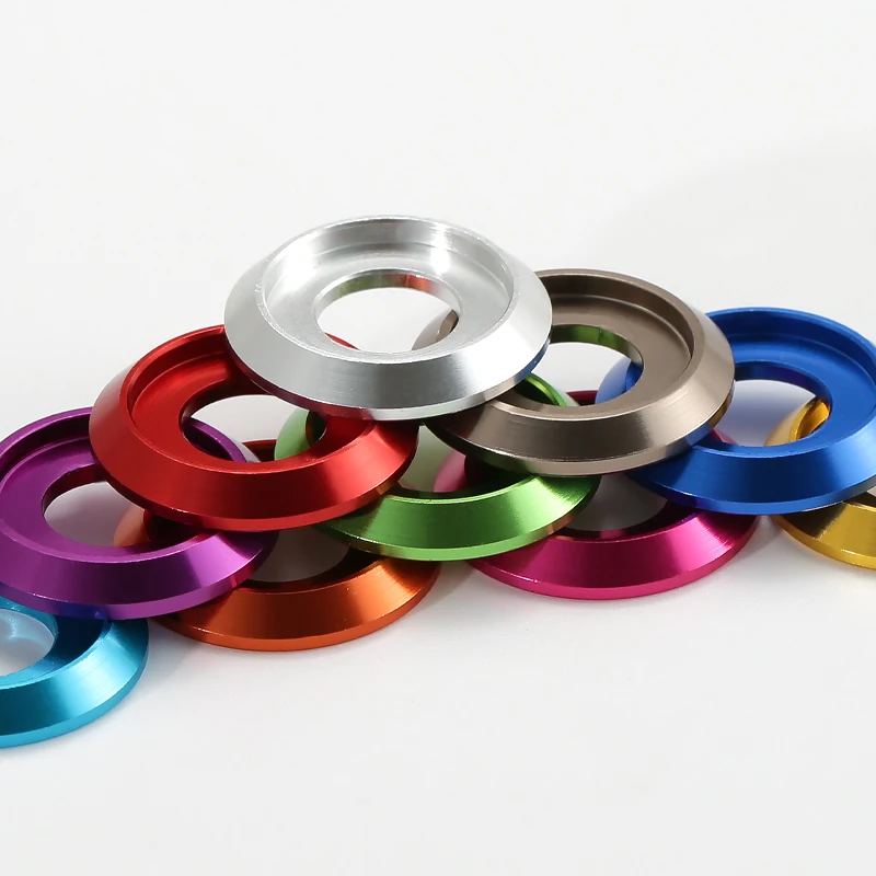 10 قطعة-20 قطعة الألومنيوم غسالة مستديرة M2 M2.5 M3 M4 M5 M6 M8 الملونة الألومنيوم كأس رئيس غسالة ل زر مسامير لولبية الرأس #6