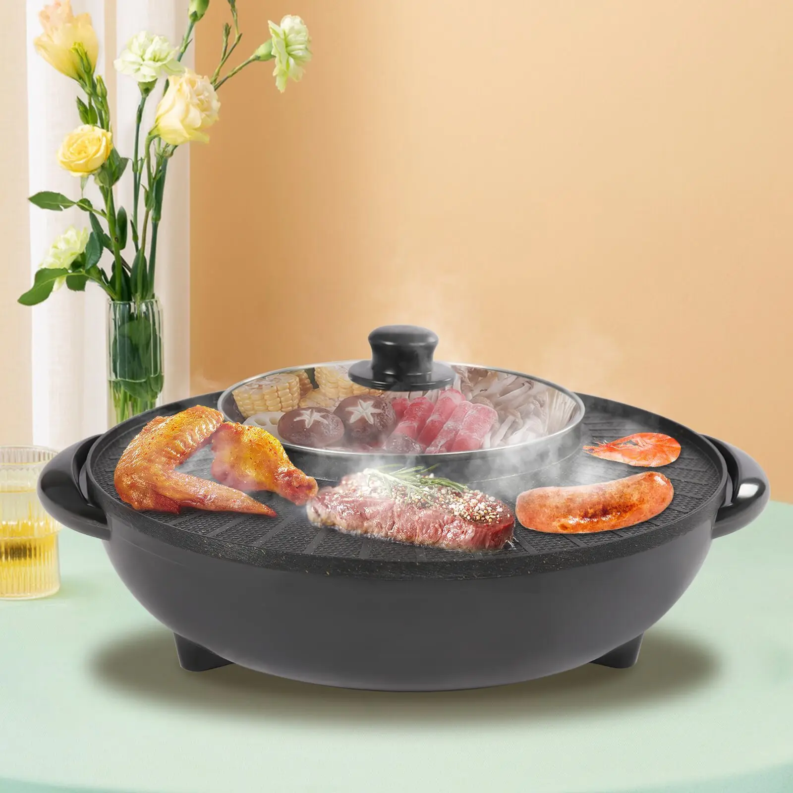 

Circular Edition Hotpot Grill Combo Indoor BBQ, Electric Hot Pot with Divider, Portable Smokeless Grill New