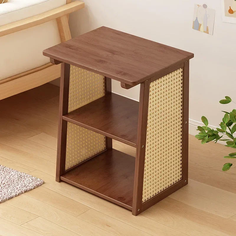 Bamboo 2 Layers Coffee Tables Living Room Tea Table Imitation Rattan Weaving Bedside Cabinet Practical Versatile Home Furniture