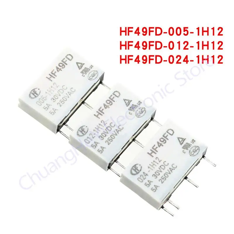 Imagem -02 - Relé Industrial Hf49fd0051h11 Hf49fd-012-1h11 1h12 5a 4pin 5v 12v 24v Relé do Poder em Miniatura 50 Pcs Hf49fd