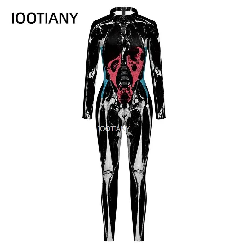 IOOTIANY 성인 유니섹스 할로윈 코스튬, 해골 프린트 코스프레 의상, 젠타이 세트 섹시한 카니발 파티, 푸림 바디 수트