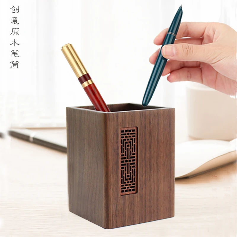 

Creative Wooden Pen Holder Log Vintage Chinese Style Pen Barrel Bamboo Ssolid Wood Desk storage Box Gift Customization