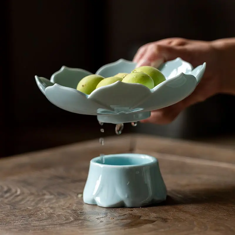 

Lotus fruit bowl, basket, fruit saucer, Chinese ceramic snacks, refreshments, dried fruit plate holder