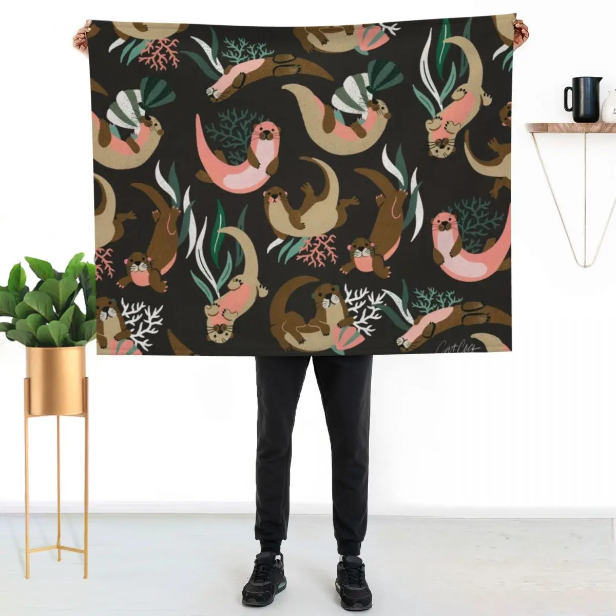 Otter Collection - Charcoal Throw Blanket Thins Blankets For Baby Retros Decorative Beds Decorative Sofas Luxury Throw Blankets