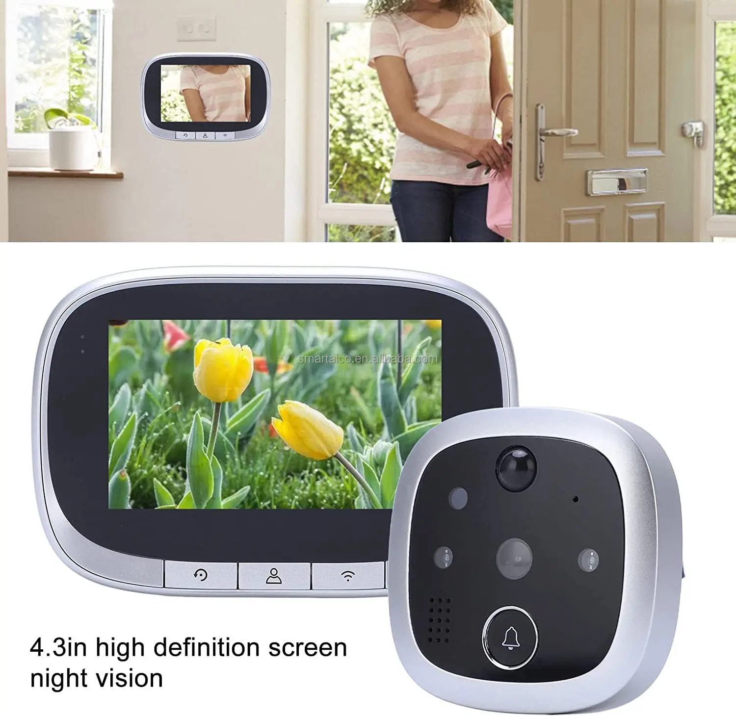 Wireless Smart Video Doorbell Mobile Detection Camera Monitor Door Peephole Viewer