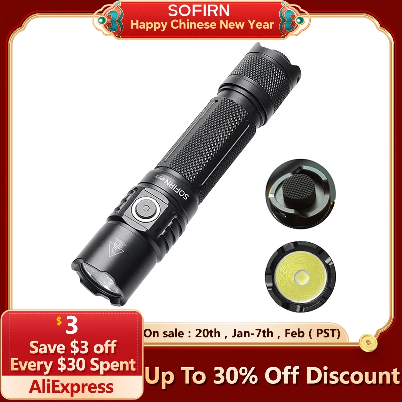 Sofirn SP35T 3800lm Tactical 21700 Flashlight Powerful LED Light USB C Rechargeable Torch with Dual Switch Power Indicator ATR