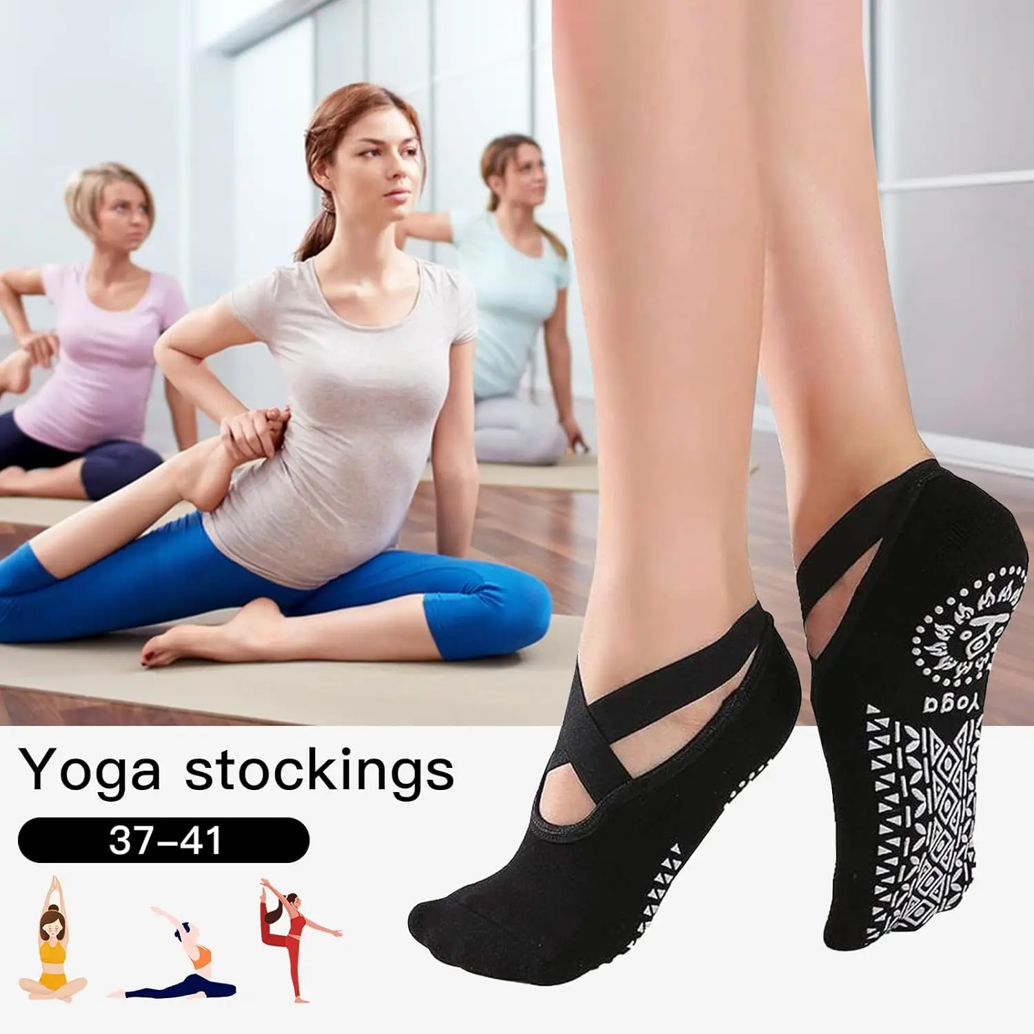 1/3Pairs Black Pilates Ballet Yoga Socks Women's Non-Slip Premium Yoga Socks Non-Slip Breathable Single Size for Pilates Ballet
