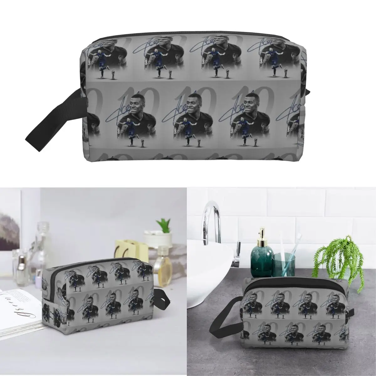 Football KM Mbappe Soccer Makeup Bag Cosmetic Organizer Storage Dopp Kit Toiletry Cosmetic Bag for Women Beauty Travel