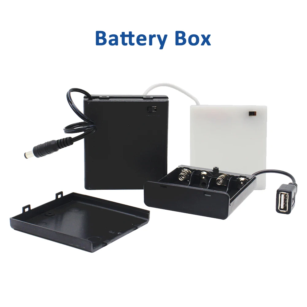 Boîte de batterie USB DC 4AA, boîtier de rangement d'alimentation Portable, conteneur LR6 avec câbles de plomb pour bandes lumineuses LED 5V