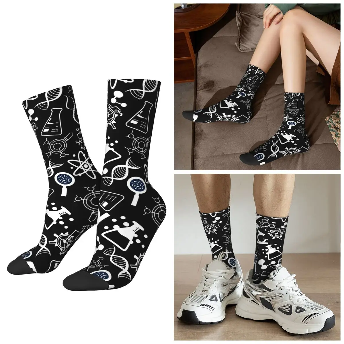 All Seasons Biochemistry Science Lab Molecular Science Socks Harajuku Crew Socks Casual Stockings for Men Women Valentine's Day