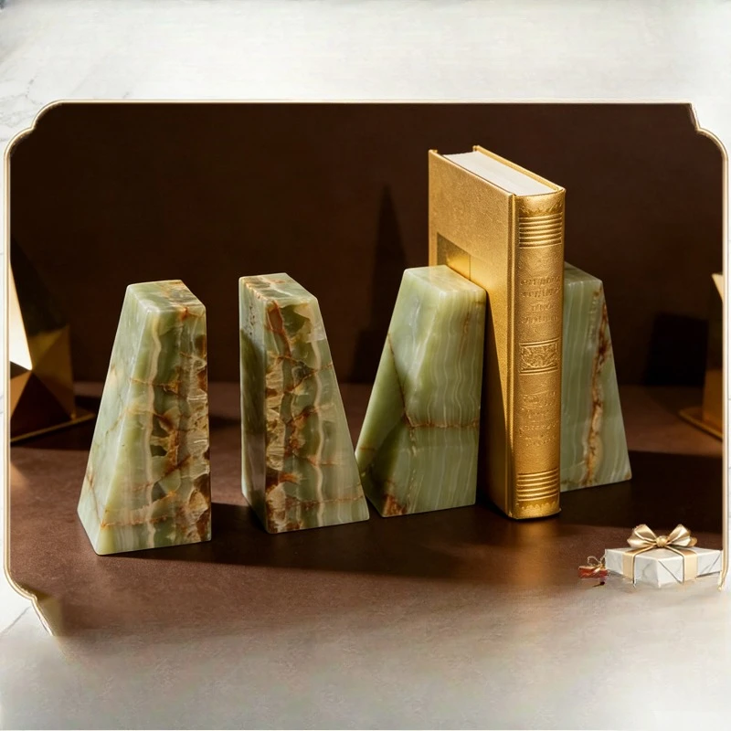 Natural marble bookstand, light luxury study ornament, high-end bookend